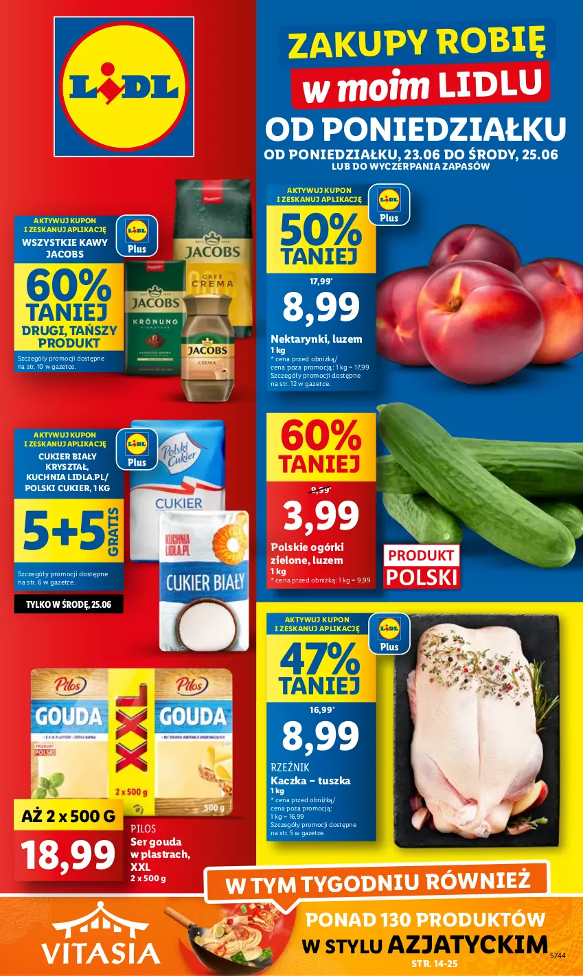 Gazetka promocyjna Lidl - GAZETKA - ważna 23.06 do 25.06.2025 - strona 1 - produkty: Cukier, Gouda, Gra, Jacobs, Kaczka, Kuchnia, Nektar, Pilos, Ser, Tusz