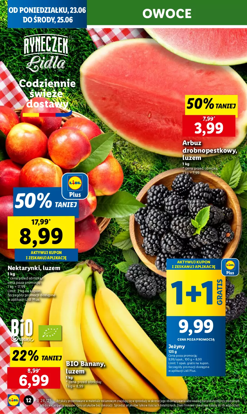 Gazetka promocyjna Lidl - GAZETKA - ważna 23.06 do 25.06.2025 - strona 12 - produkty: Arbuz, Banany, Gra, Jeżyny, Nektar, Owoce
