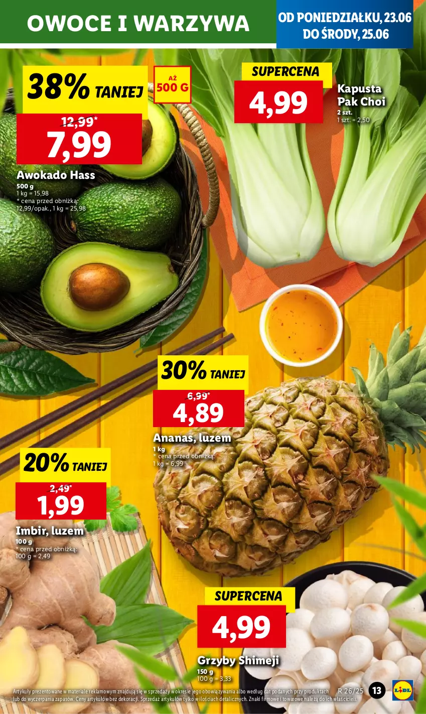 Gazetka promocyjna Lidl - GAZETKA - ważna 23.06 do 25.06.2025 - strona 13 - produkty: Ananas, Grzyby, Imbir, Owoce, Warzywa