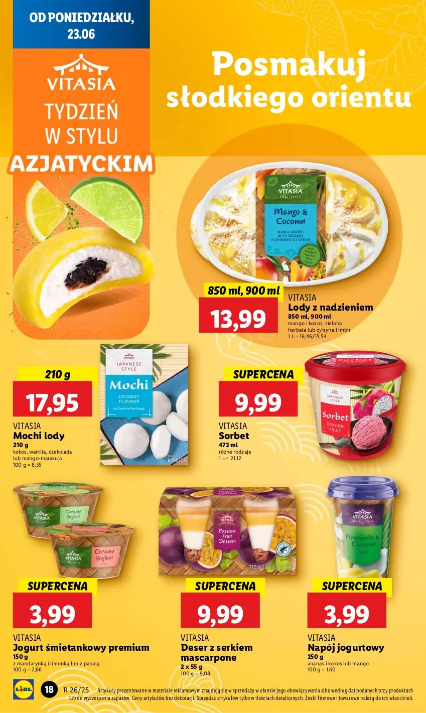 Gazetka promocyjna Lidl - GAZETKA - ważna 23.06 do 25.06.2025 - strona 20 - produkty: Ananas, Czekolada, Deser, Herbata, Imbir, Jogurt, Kokos, Lody, Mango, Mascarpone, Napój, Napój jogurtowy, Ser