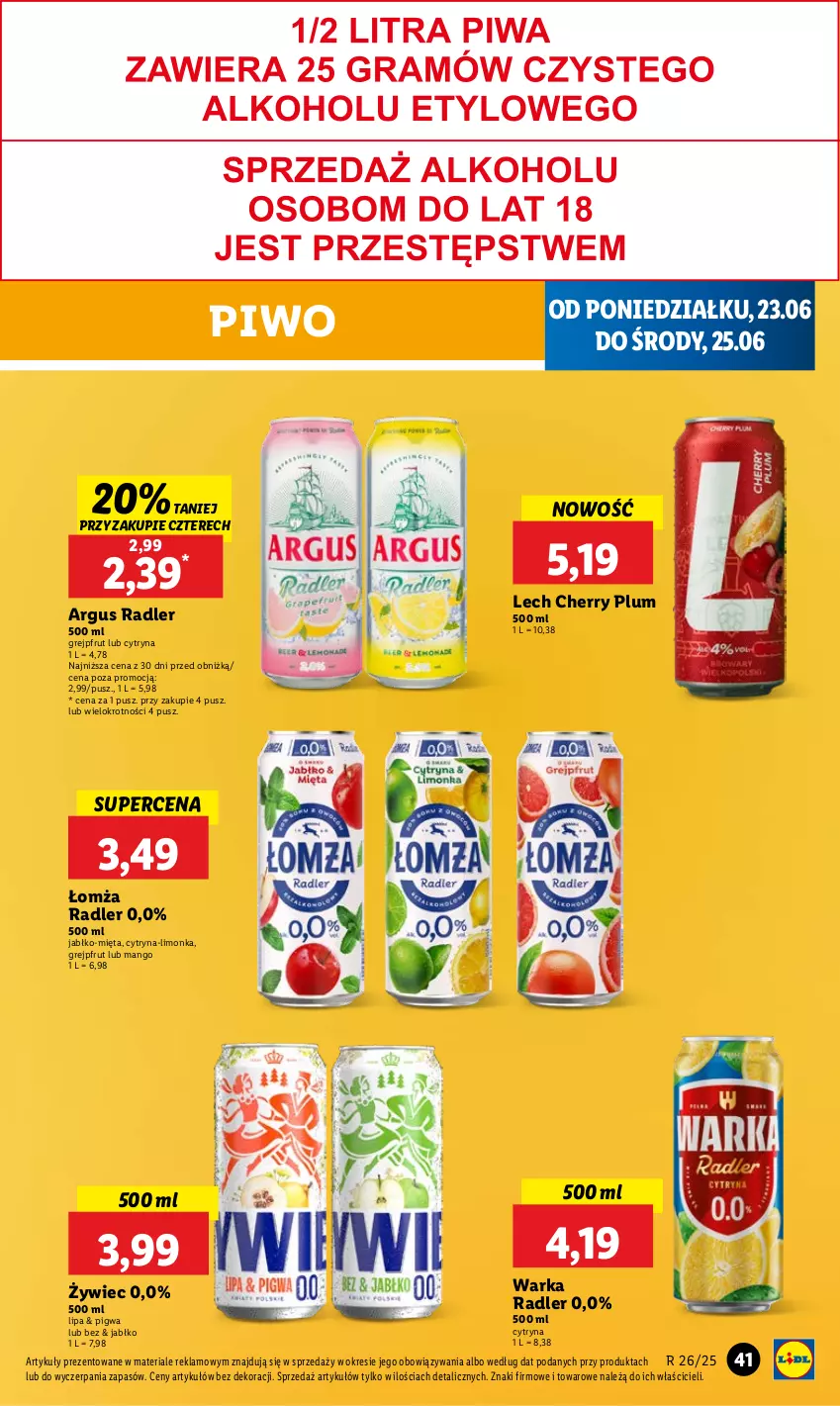 Gazetka promocyjna Lidl - GAZETKA - ważna 23.06 do 25.06.2025 - strona 47 - produkty: Grejpfrut, Limonka, Mango, Mięta, Piwo, Radler, Warka