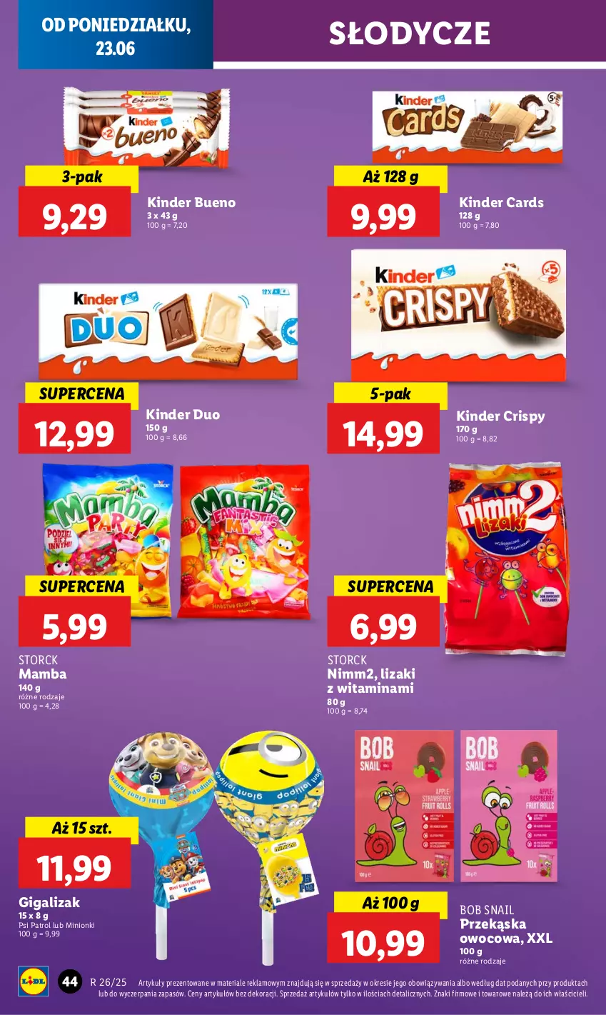 Gazetka promocyjna Lidl - GAZETKA - ważna 23.06 do 25.06.2025 - strona 50 - produkty: Kinder, Kinder Bueno, Lizaki, Mamba, Nimm2, Psi Patrol