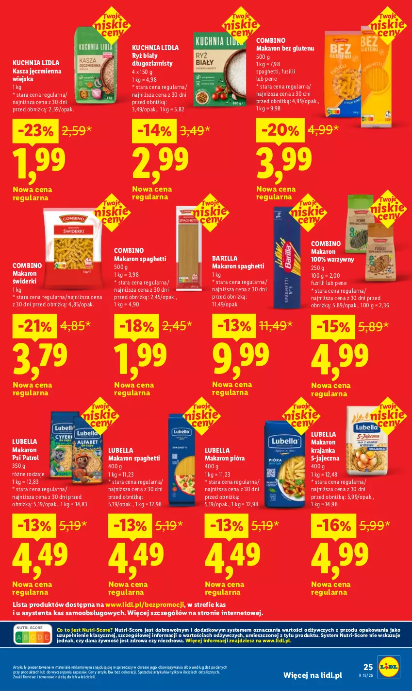 Gazetka promocyjna Lidl - Gazetka ważna od 13.04 do 15.04 - ważna 13.04 do 15.04.2026 - strona 25 - produkty: Barilla, Bell, Bella, Kasza, Kasza jęczmienna, Kuchnia, Lubella, Makaron, Psi Patrol, Ryż, Ryż biały, Spaghetti