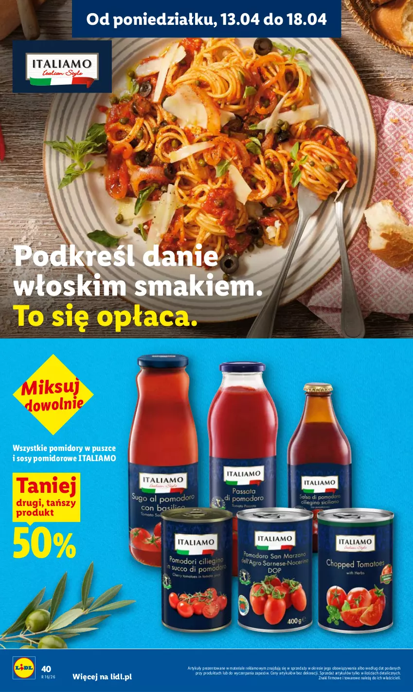 Gazetka promocyjna Lidl - Gazetka ważna od 13.04 do 15.04 - ważna 13.04 do 15.04.2026 - strona 40 - produkty: Pomidory, Sos