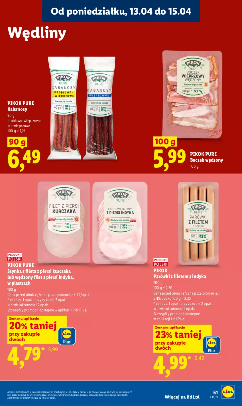 Gazetka promocyjna Lidl - Gazetka ważna od 13.04 do 15.04 - ważna 13.04 do 15.04.2026 - strona 55 - produkty: Boczek, Filet z piersi indyka, Kabanos, Kurczak, Parówki, PIKOK, Pur, Szynka