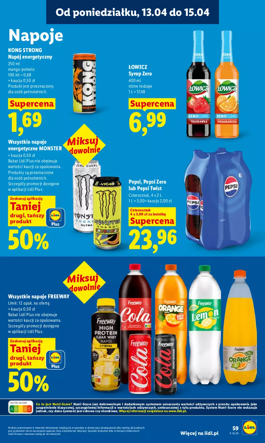 Gazetka promocyjna Lidl - Gazetka ważna od 13.04 do 15.04 - ważna 13.04 do 15.04.2026 - strona 65 - produkty: Mango, Napój, Napój energetyczny, Napoje, Pepsi, Pomelo, Syrop