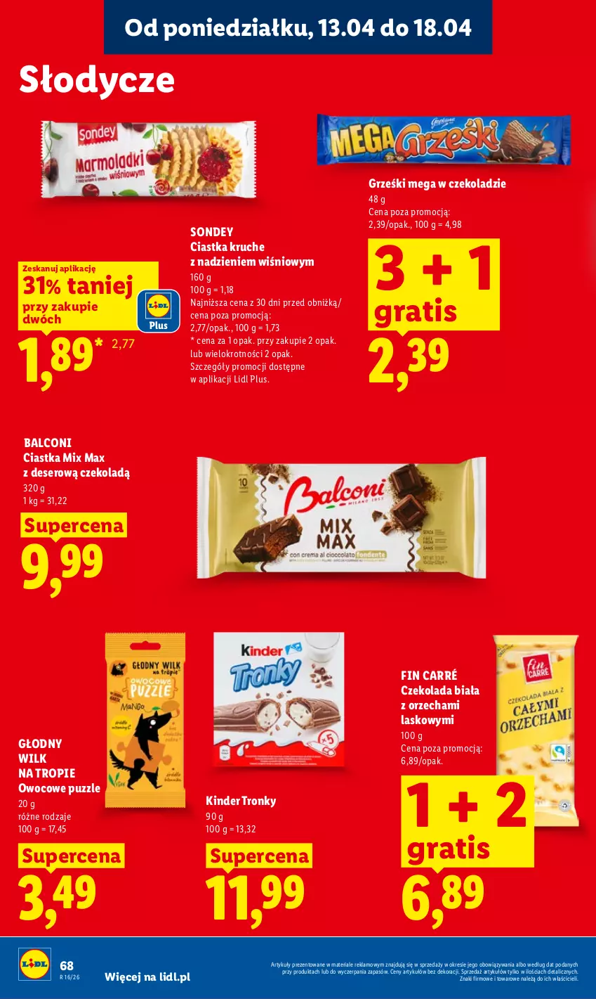 Gazetka promocyjna Lidl - Gazetka ważna od 13.04 do 15.04 - ważna 13.04 do 15.04.2026 - strona 74 - produkty: Alcon, Ciastka, Czekolada, Deser, Gra, Grześki, Kinder, Puzzle, Ser