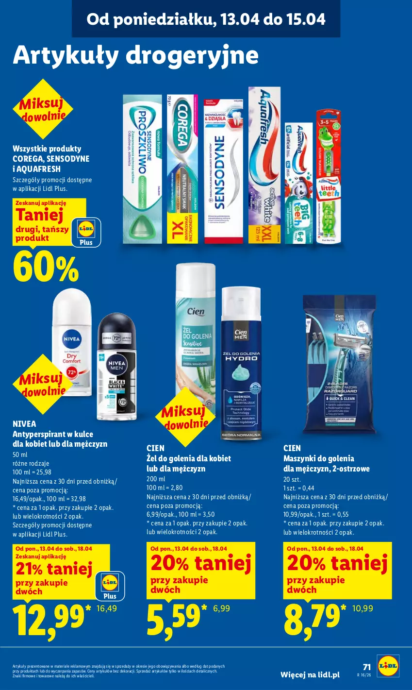 Gazetka promocyjna Lidl - Gazetka ważna od 13.04 do 15.04 - ważna 13.04 do 15.04.2026 - strona 77 - produkty: Antyperspirant, Aquafresh, Corega, Nivea, Sensodyne