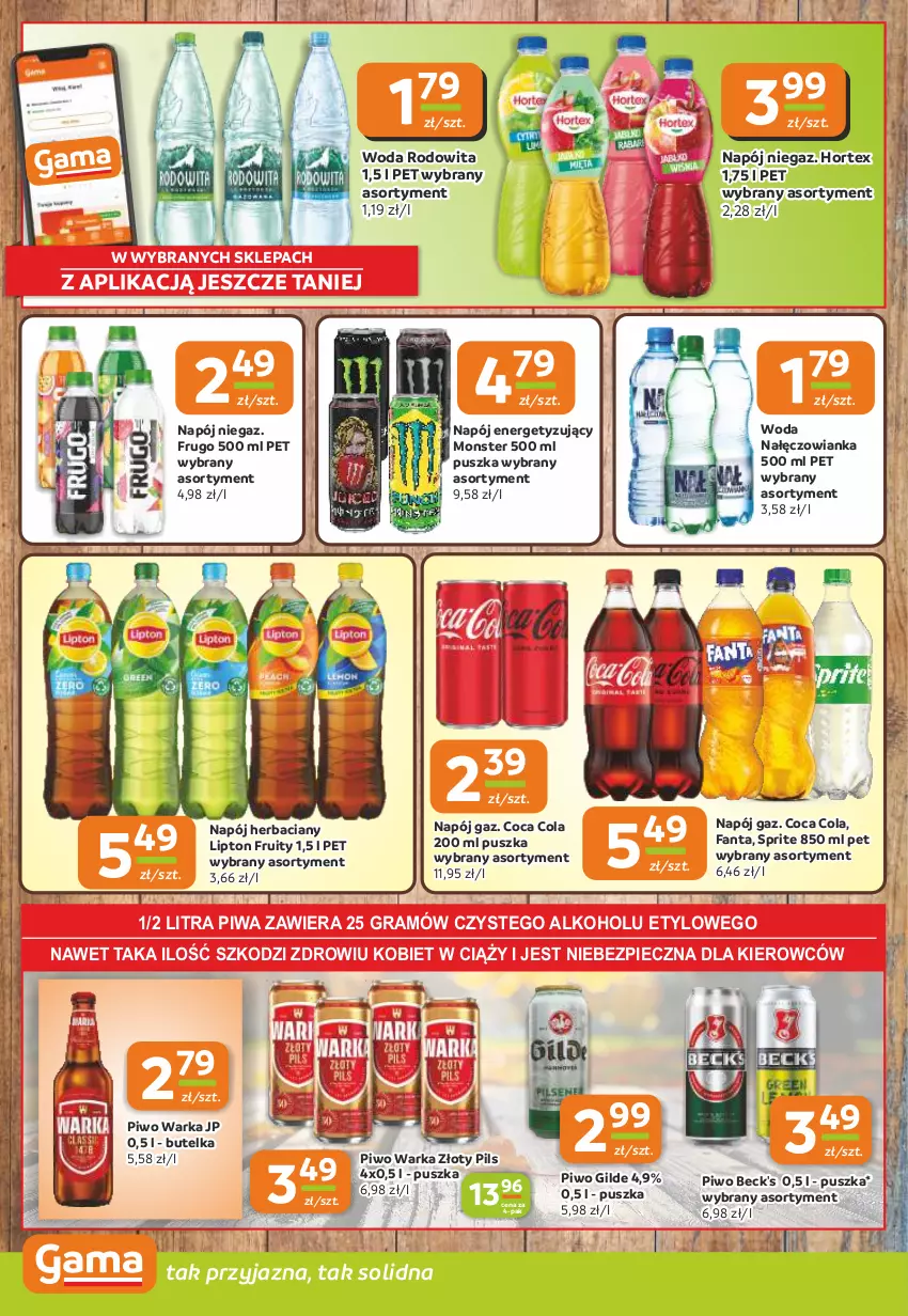 Gazetka promocyjna Gama - Gazetka Gama - ważna 16.10 do 28.10.2025 - strona 10 - produkty: Fa, Fanta, Gra, Hortex, Lipton, Nałęczowianka, Napój, Piec, Piwa, Piwo, Sprite, Warka, Woda