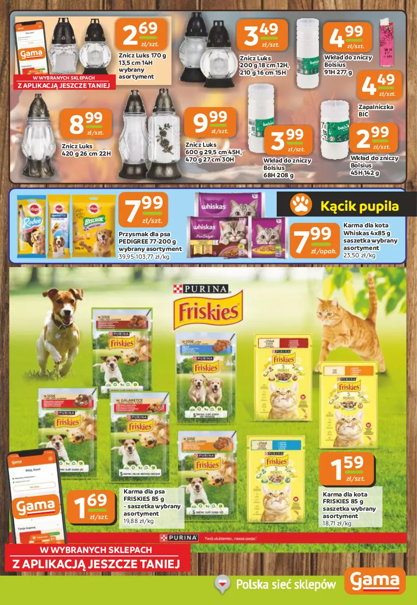 Gazetka promocyjna Gama - Gazetka Gama - ważna 16.10 do 28.10.2025 - strona 9 - produkty: BIC, Bols, Bolsius, Friskies, Pedigree, Przysmak dla psa, Whiskas, Zapalniczka, Znicz