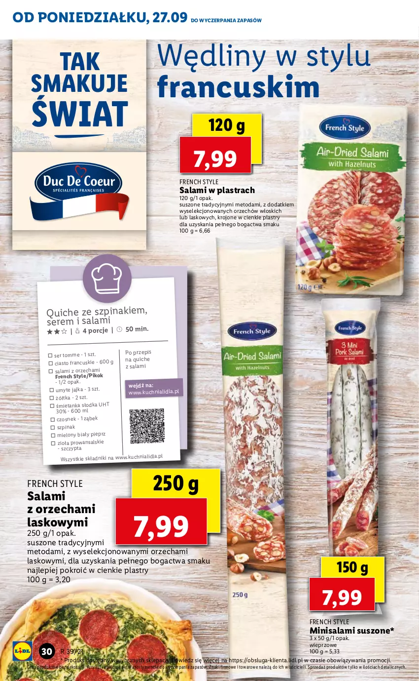 Gazetka promocyjna Lidl - GAZETKA - ważna 27.09 do 29.09.2021 - strona 30 - produkty: Ciasto francuskie, Czosnek, Kuchnia, Pieprz, PIKOK, Por, Salami, Ser, Szpinak