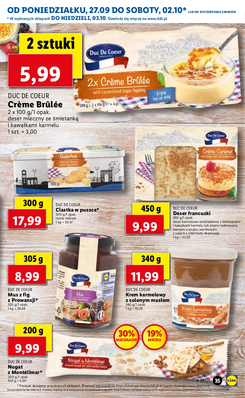 Gazetka promocyjna Lidl - GAZETKA - ważna 27.09 do 29.09.2021 - strona 35 - produkty: Ciastka, Crème brûlée, Deser, Deser mleczny, Kawa, Mus, Ser, Sos