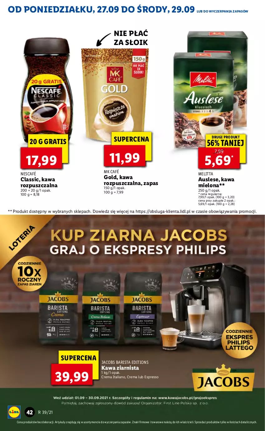 Gazetka promocyjna Lidl - GAZETKA - ważna 27.09 do 29.09.2021 - strona 42 - produkty: Gra, Jacobs, Kawa, Kawa mielona, Kawa rozpuszczalna, Kawa ziarnista, Nescafé