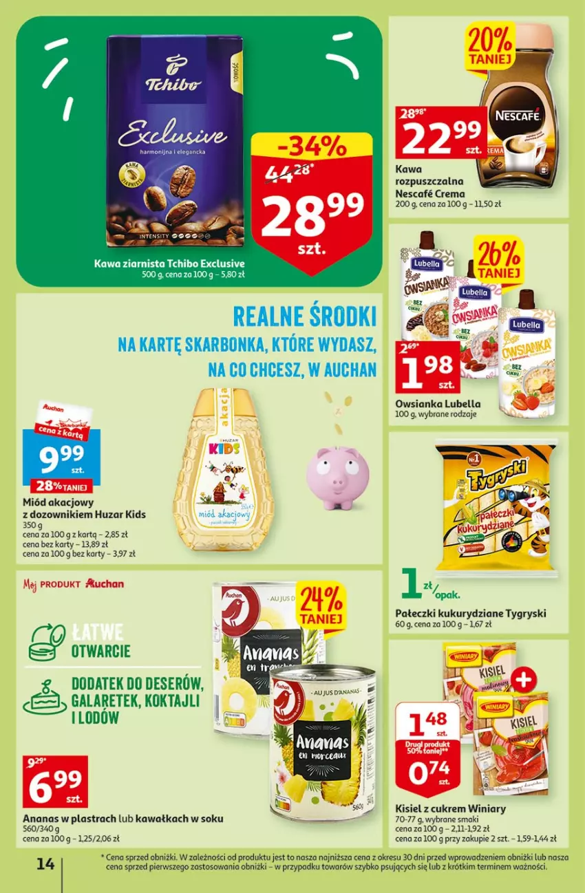 Gazetka promocyjna Auchan - Gazetka Radosny Dzień Dziecka Hipermarket Auchan - ważna 25.05 do 31.05.2023 - strona 14 - produkty: Ananas, Ananas w plastrach, Bell, Bella, Deser, Dozownik, Gala, Gry, Kawa, Kisiel, LG, Lubella, Miód, O nas, Owsianka, Ser, Sok, Winiary