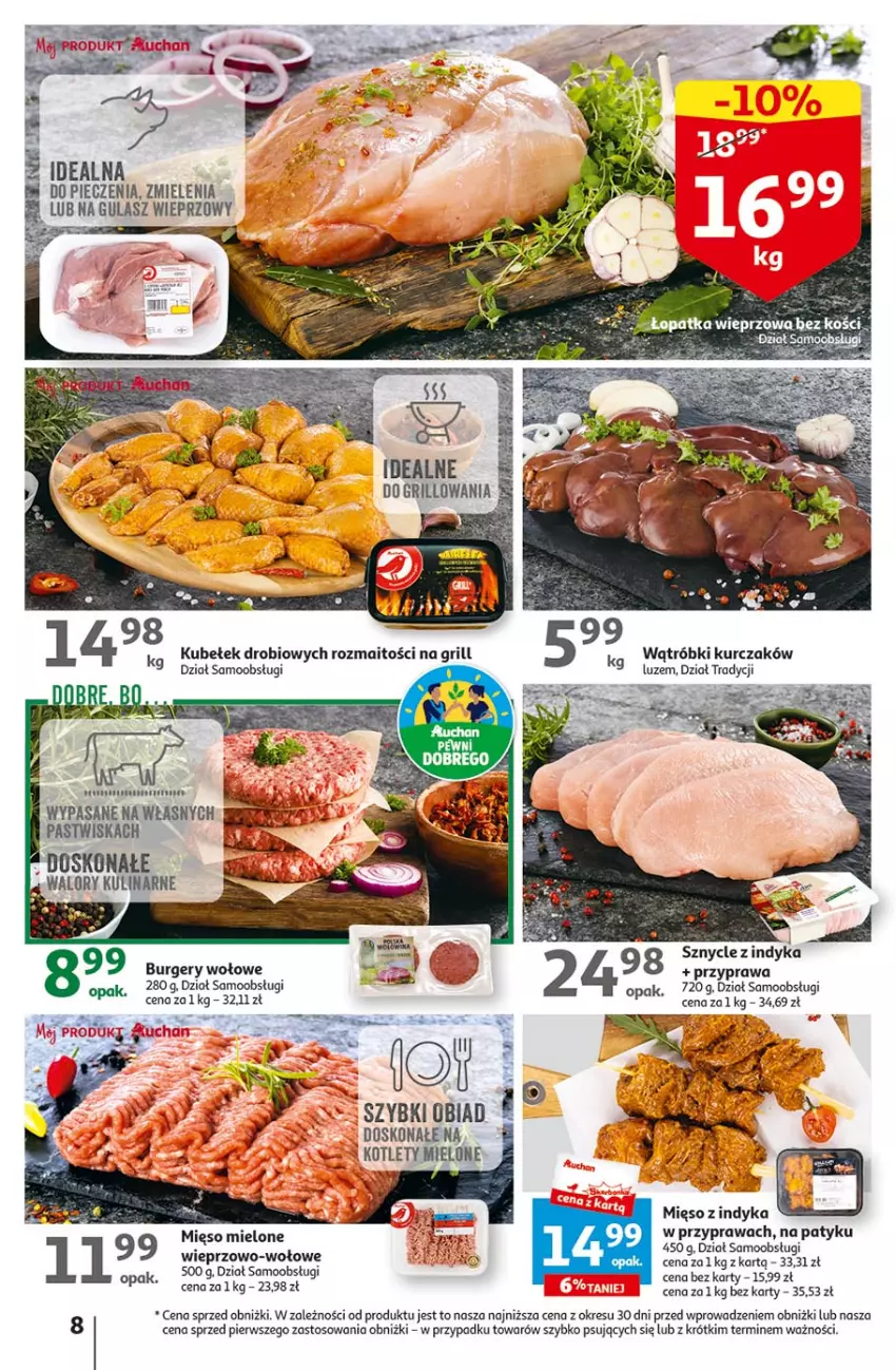 Gazetka promocyjna Auchan - Gazetka Radosny Dzień Dziecka Hipermarket Auchan - ważna 25.05 do 31.05.2023 - strona 8 - produkty: Burger, Grill, Kotlet, Kurczak, Mięso, Mięso mielone, O nas, Piec, Ser