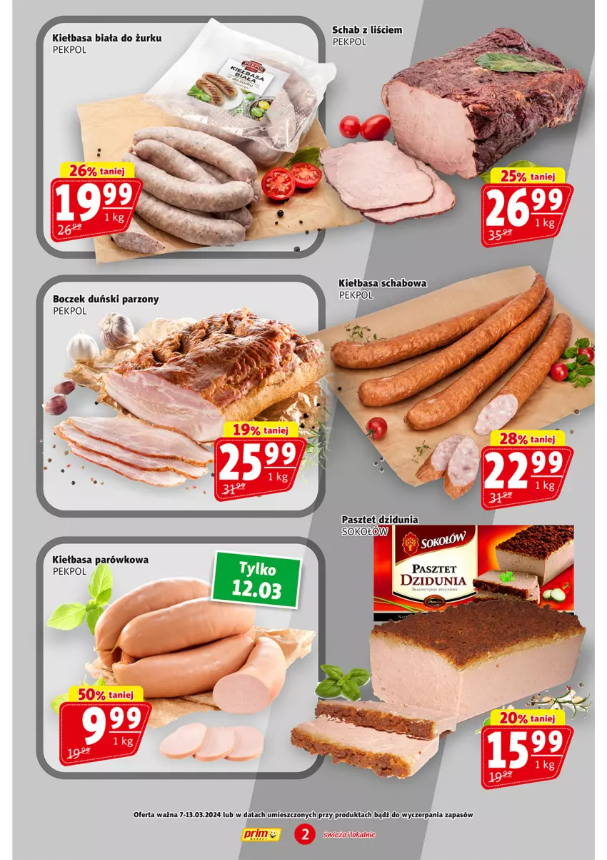 Gazetka promocyjna Prim Market - ważna 07.03 do 13.03.2024 - strona 2 - produkty: Boczek, Kiełbasa, Kiełbasa biała, Kiełbasa schabowa, Pasztet, Pekpol