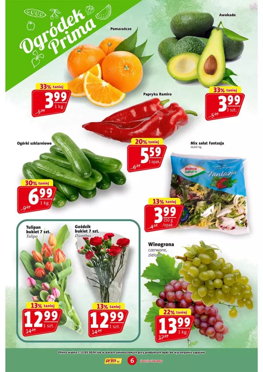 Gazetka promocyjna Prim Market - ważna 07.03 do 13.03.2024 - strona 6 - produkty: Bukiet, Fa, Fanta, Pomarańcze, Sałat, Tulipan, Wino, Winogrona