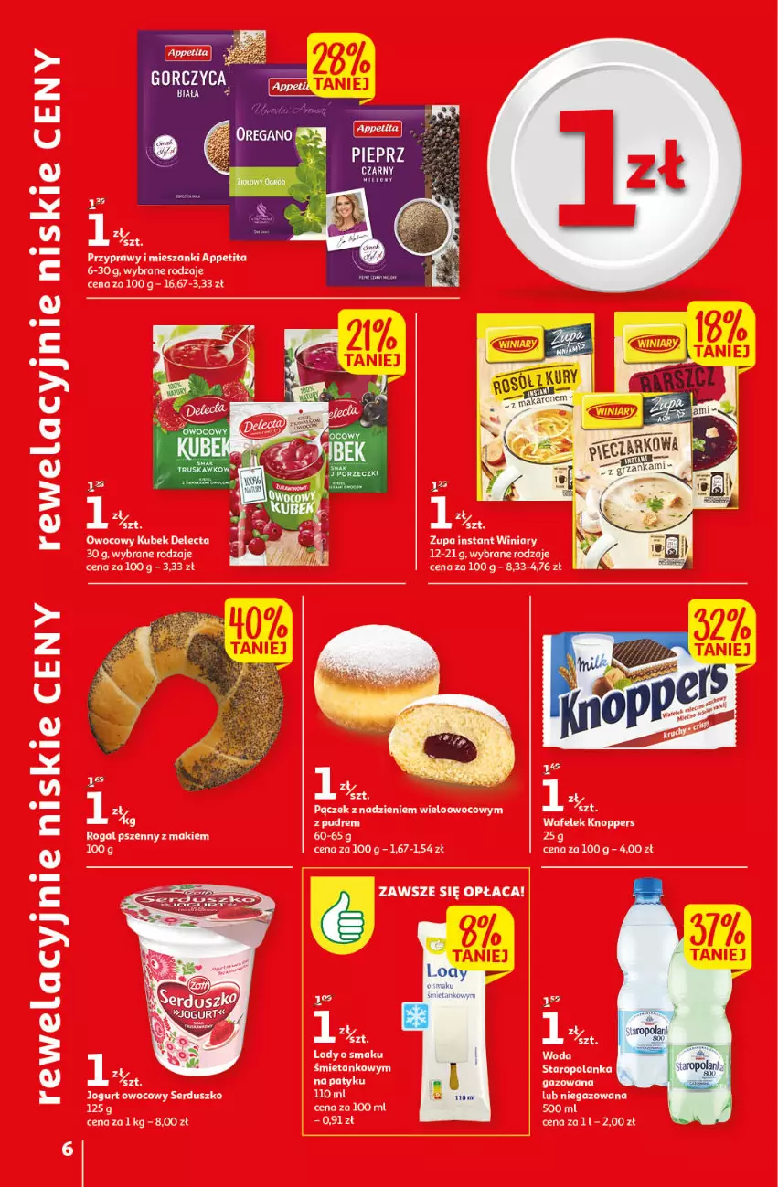 Gazetka promocyjna Auchan - Gazetka Rewelacyjnie małe ceny Auchan Hipermarket - ważna 03.01 do 11.01.2023 - strona 6 - produkty: Delecta, Fa, Knoppers, Kubek, Lody, Ocet, Przyprawy, Rogal, Staropolanka, Wafelek, Winiary, Woda, Zupa