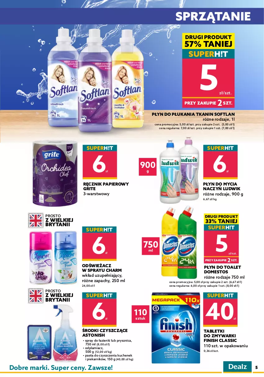 Gazetka promocyjna Dealz - WIELKIE OTWARCIE 28.04.2022Puławy, Galeria Karuzela - ważna 28.04 do 07.05.2022 - strona 5 - produkty: Aquafresh, Chusteczki, Do mycia naczyń, Domestos, Dove, Finish, Gillette, Gra, Klej, Kostka myjąca, Ludwik, Odplamiacz, Odżywka, Olej, Papier, Pasta do zębów, Pianka do golenia, Piekarnik, Płyn do mycia, Płyn do mycia naczyń, Płyn do płukania, Ręcznik, Sprzątanie, Szampon, Sztuczne rzęsy, Tablet, Tabletki do zmywarki, Zmywarki