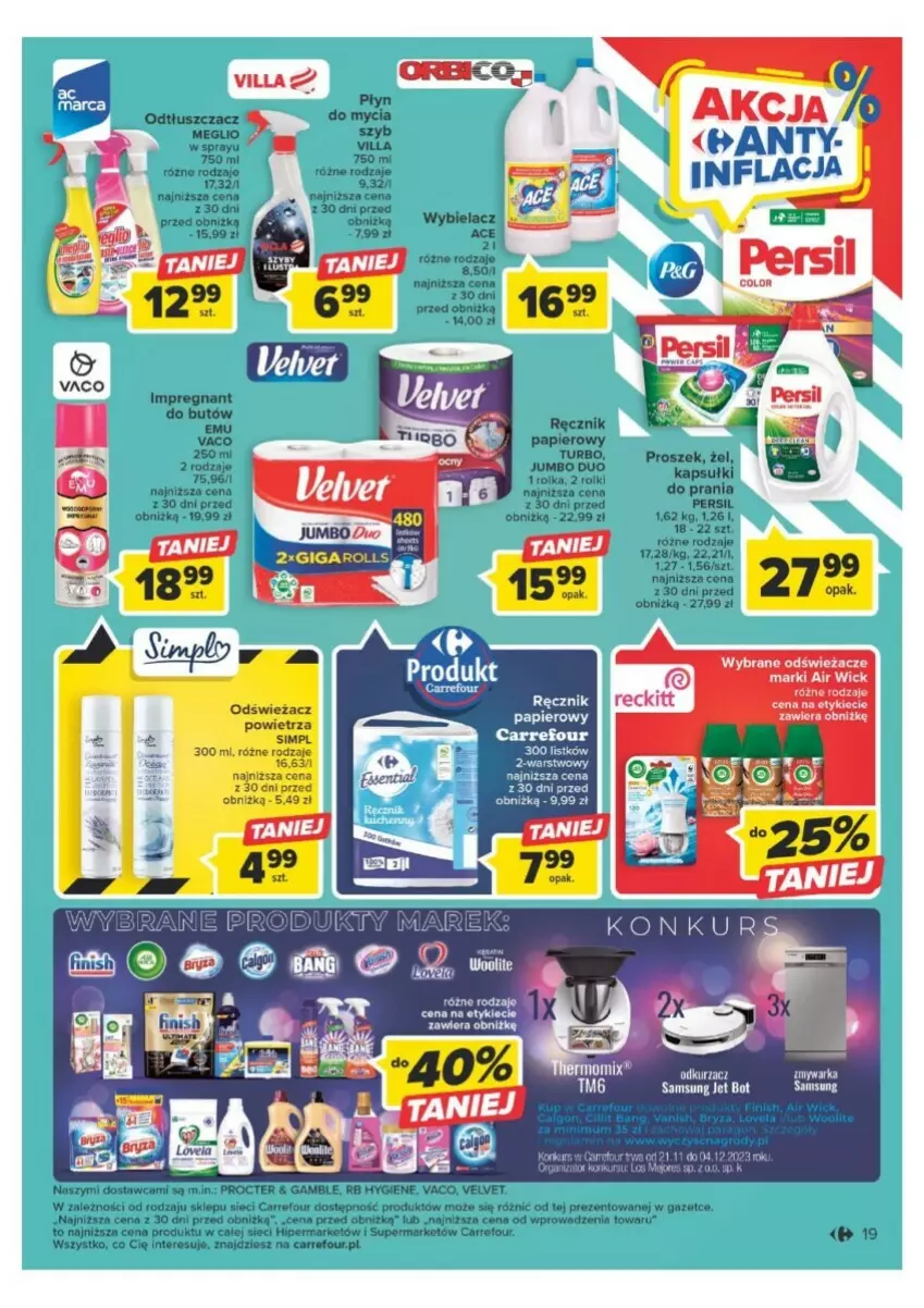 Gazetka promocyjna Carrefour - ważna 21.11 do 02.12.2023 - strona 14 - produkty: Air Wick, Odświeżacz powietrza, Odtłuszczacz, Papier, Persil, Rolki, Samsung, Velvet, Warka, Zmywarka