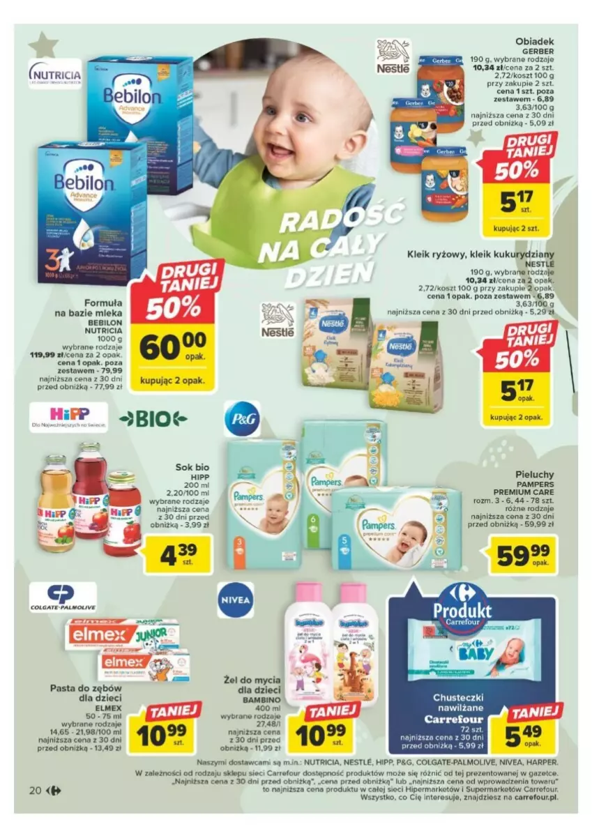 Gazetka promocyjna Carrefour - ważna 21.11 do 02.12.2023 - strona 15 - produkty: BEBILON, Chusteczki, Colgate, Dzieci, Elmex, Gerber, HiPP, Kosz, LG, Nivea, Palmolive, Pampers, Pasta do zębów, Pieluchy, Ryż, Sok