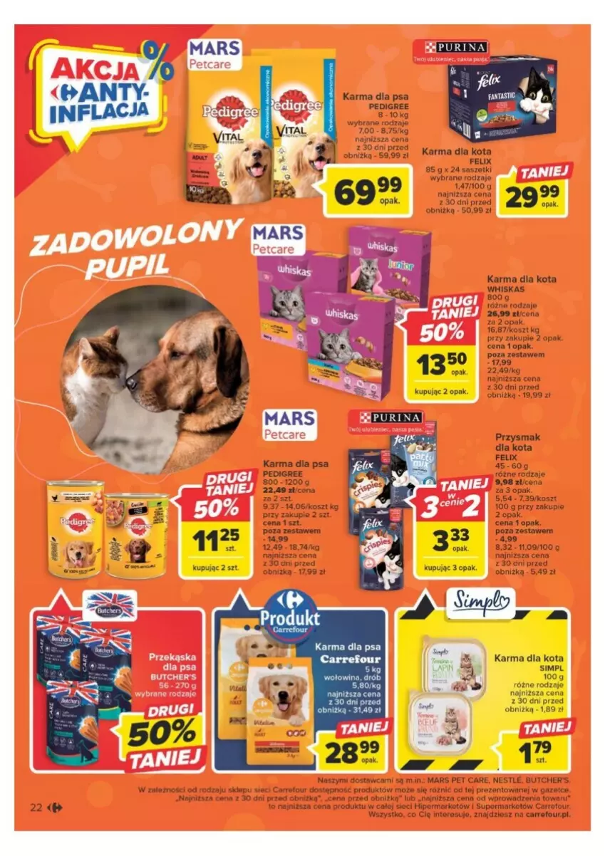 Gazetka promocyjna Carrefour - ważna 21.11 do 02.12.2023 - strona 17 - produkty: Butcher's, Felix, Kosz, Mars, Pedigree, Przysmak dla kota, Whiskas