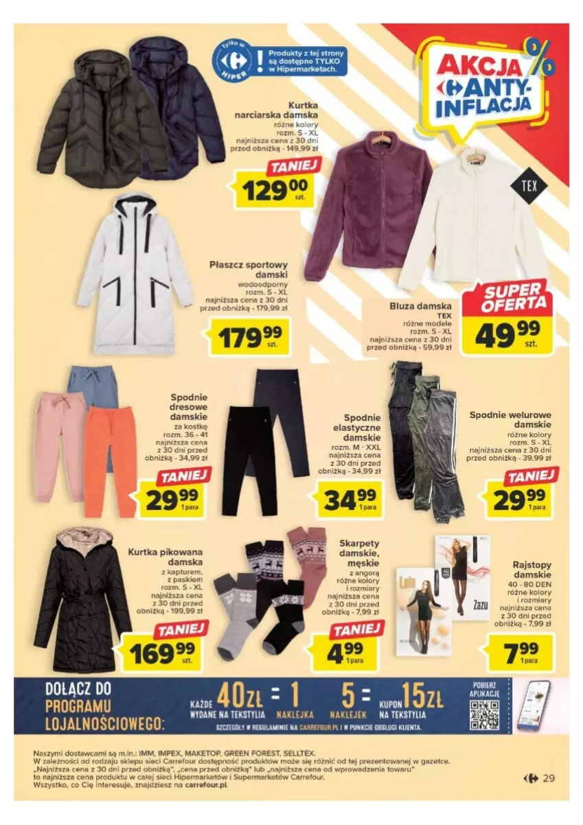 Gazetka promocyjna Carrefour - ważna 21.11 do 02.12.2023 - strona 25 - produkty: Bluza, Dres, Karp, Klej, Kurtka, Płaszcz, Por, Rajstopy, Spodnie, Spodnie dresowe, Spodnie welurowe, Sport, Top