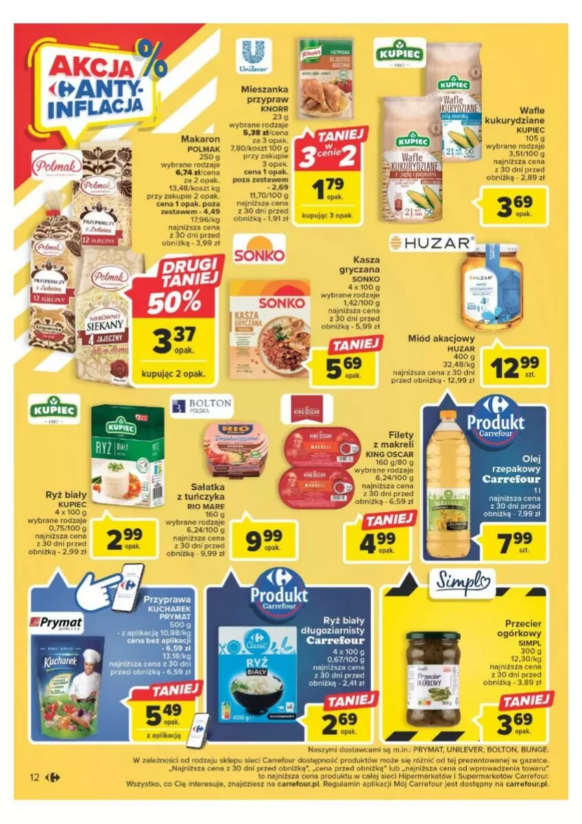 Gazetka promocyjna Carrefour - ważna 21.11 do 02.12.2023 - strona 6 - produkty: Gry, Kasza, Kasza gryczana, Knorr, Kosz, Kucharek, Kupiec, Makaron, Miód, Olej, Olma, Piec, Prymat, Rio Mare, Ryż, Ryż biały, Sałat, Sałatka, Sonko, Tuńczyk, Wafle