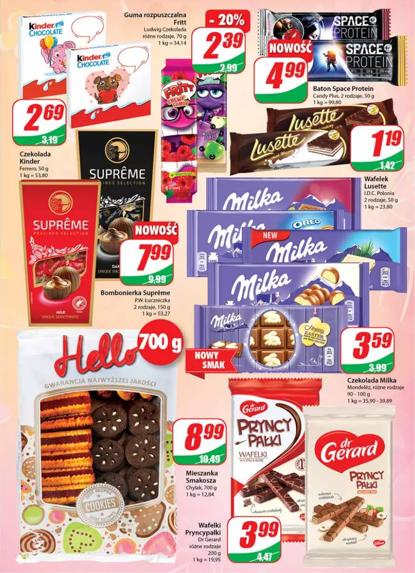 Gazetka promocyjna Dino - Gazetka - ważna 16.03 do 22.03.2022 - strona 3 - produkty: Baton, Candy, Czekolada, Dr Gerard, Ferrero, Guma rozpuszczalna, Kinder, Kosz, Mieszanka smakosza, Milka, Wafelek, Znicz