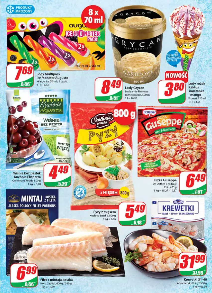 Gazetka promocyjna Dino - Gazetka - ważna 16.03 do 22.03.2022 - strona 9 - produkty: Dr. Oetker, Filet z mintaja, Gry, Ice Monster, Kaktus, Krewetki, Kuchnia, Lody, Mango, Mintaj, Pizza, Por, Stek