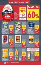 Gazetka promocyjna Aldi - Oferta weekendowa - Gazetka - ważna od 26.07 do 26.07.2025 - strona 6 - produkty: Piwa, Piwo, Majonez, Karlsquell, Krakus, Sok, Ser, Gra, Kiełbaski śląskie, Winiary, Burrata, Chipsy, Szynka konserwowa, Szynka, Serek, Margaryna, Radler, Hochland, Almette