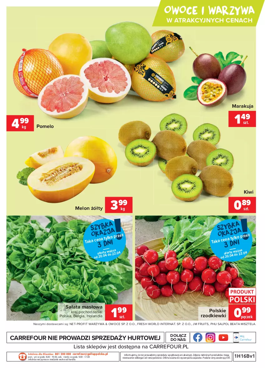 Gazetka promocyjna Carrefour - Gazetka Carrefour - ważna 19.04 do 26.04.2021 - strona 4 - produkty: HP, Kiwi, LG, Masło, Melon, O nas, Owoce, Pomelo, Sałat, Sałata masłowa, Warzywa