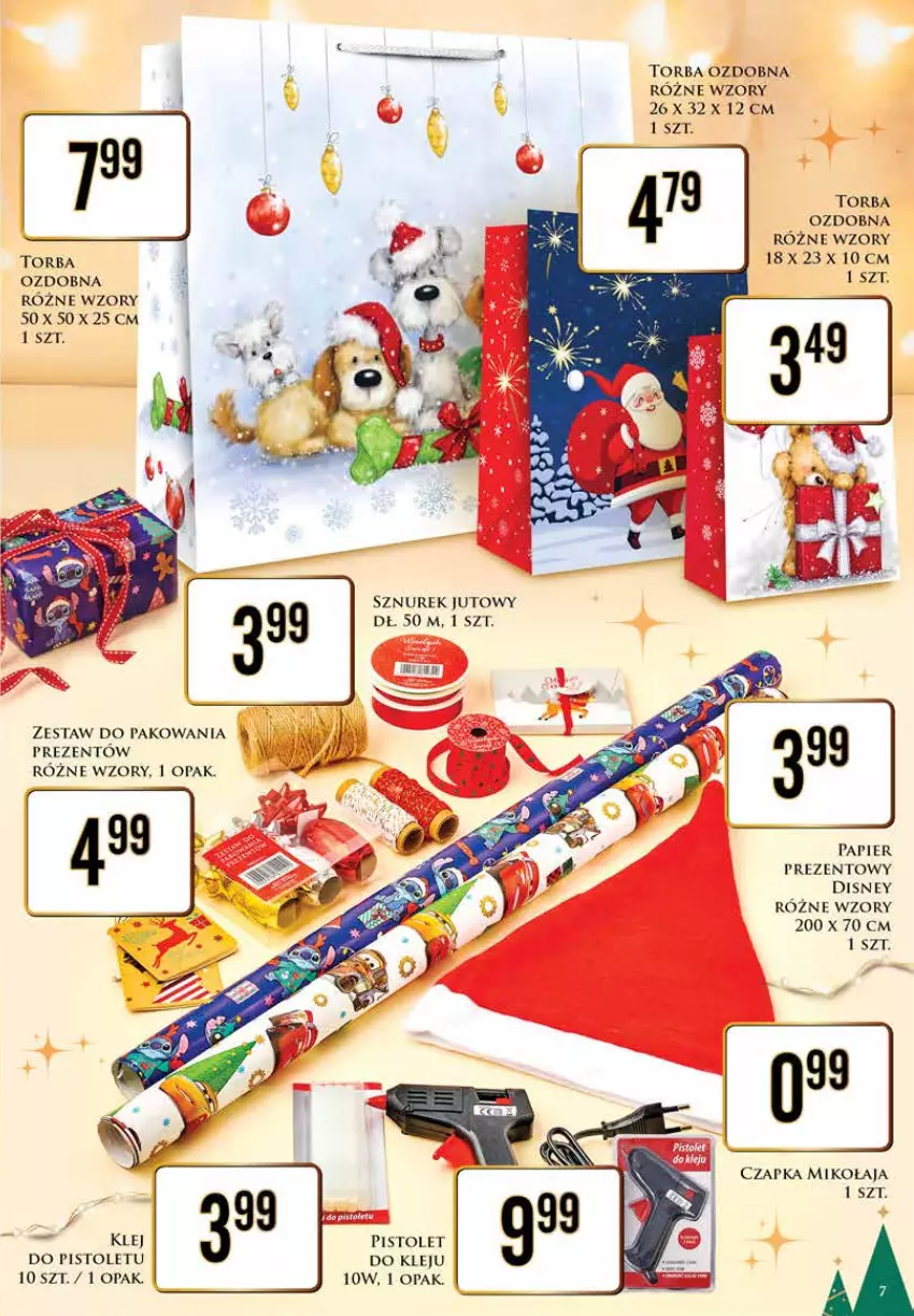 Gazetka promocyjna Dino - Katalog non food 27.11- 10.12 - ważna 27.11 do 10.12.2023 - strona 7 - produkty: Czapka, Czapka Mikołaja, Disney, Klej, Papier, Pistolet, Sznurek, Torba