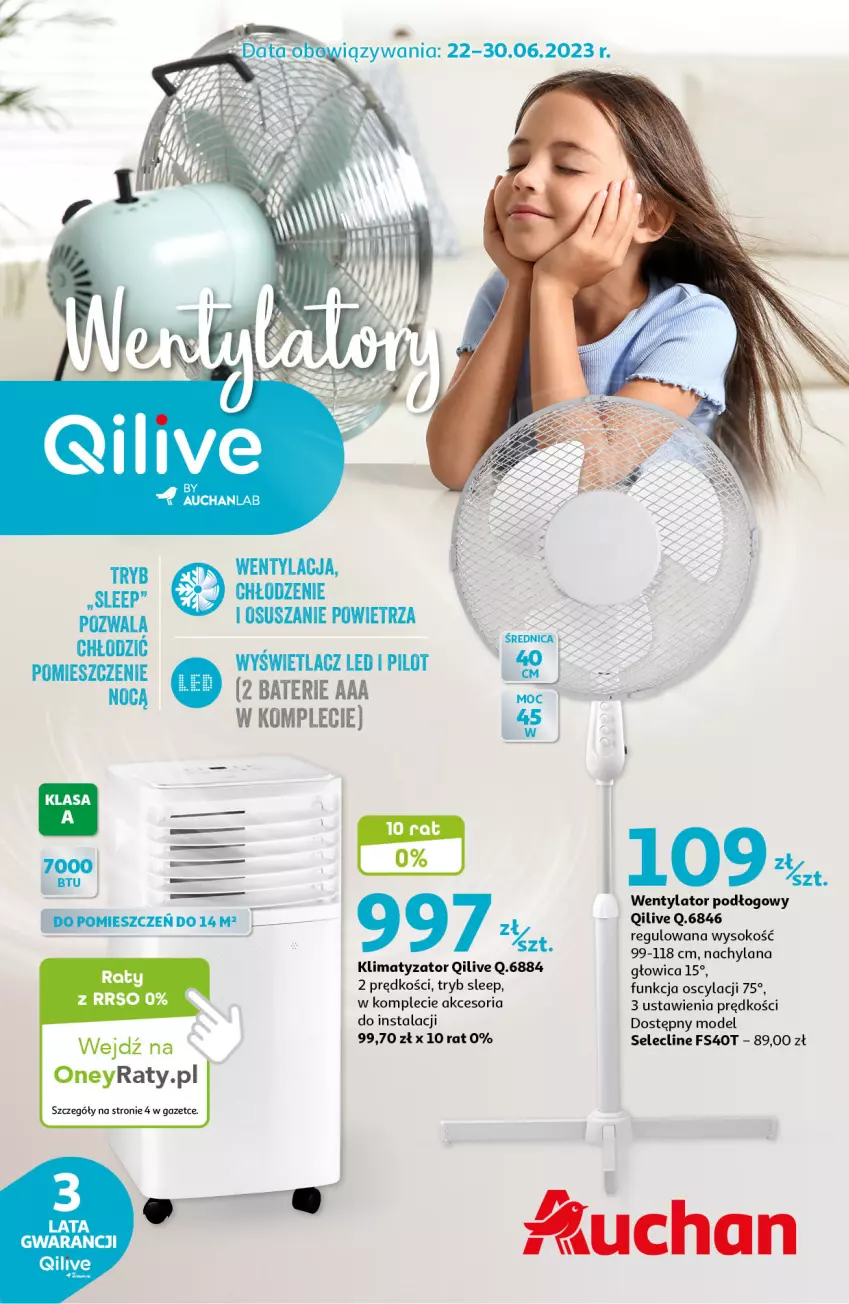 Gazetka promocyjna Auchan - Gazetka Wentylatory Qilive by AUCHANLAB Hipermarket Auchan - ważna 22.06 do 30.06.2023 - strona 1 - produkty: Clin, LANA, Sok