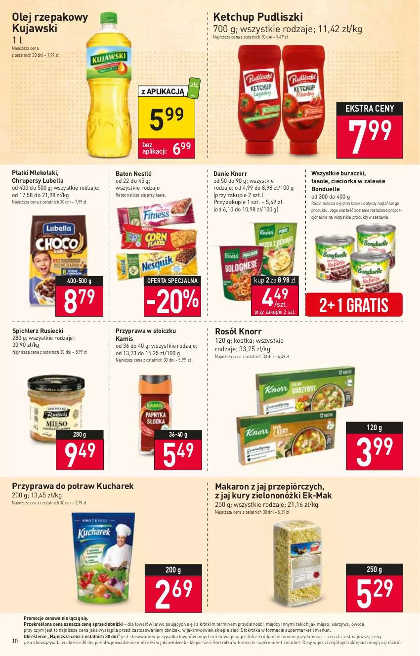 Gazetka promocyjna Stokrotka - Market - ważna 22.02 do 28.02.2024 - strona 11 - produkty: Baton, Bell, Bella, Bonduelle, Buraczki, Cieciorka, Fa, Gra, Kamis, Ketchup, Knorr, Kucharek, Kujawski, Lubella, Makaron, Mięso, Mleko, Nestlé, Olej, Olej rzepakowy, Orka, Owoce, Por, Przyprawa do potraw, Pudliszki, Rosół, Spichlerz Rusiecki, Warzywa