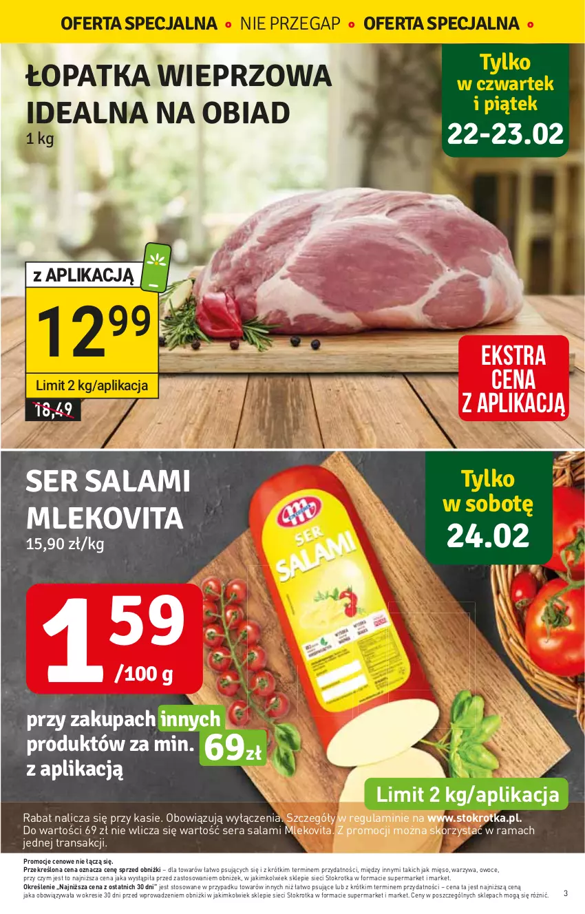 Gazetka promocyjna Stokrotka - Market - ważna 22.02 do 28.02.2024 - strona 3 - produkty: Mięso, Mleko, Mlekovita, Owoce, Rama, Salami, Ser, Tran, Warzywa