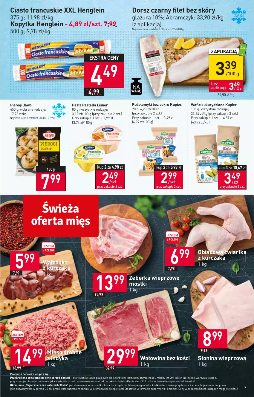 Gazetka promocyjna Stokrotka - Market - ważna 22.02 do 28.02.2024 - strona 7 - produkty: Ciasto francuskie, Dorsz, Glazura, Kopytka, Kupiec, Kurczak, Lazur, Lisner, Mięso, Owoce, Pastella, Piec, Pierogi, Wafle, Warzywa, Wołowina, Wołowina bez kości