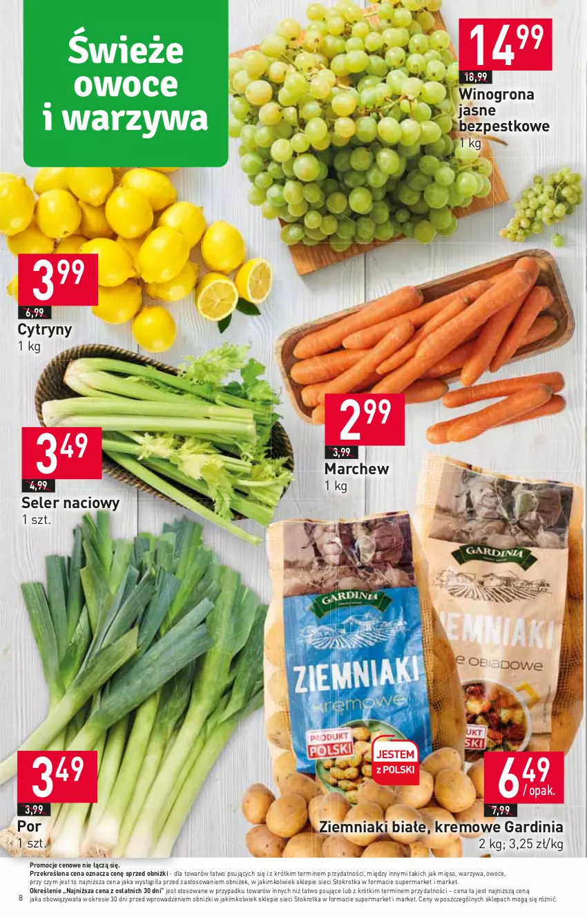 Gazetka promocyjna Stokrotka - Market - ważna 22.02 do 28.02.2024 - strona 8 - produkty: Cytryny, Mięso, Owoce, Por, Seler naciowy, Warzywa, Wino, Winogrona, Ziemniaki