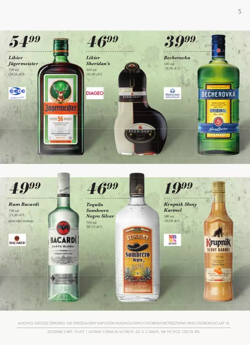 Gazetka promocyjna Stokrotka - Katalog Witaj SzkoÅ‚o - ważna 19.08 do 15.09.2021 - strona 5 - produkty: Bacardi, Krupnik, Likier, Rum, Tequila