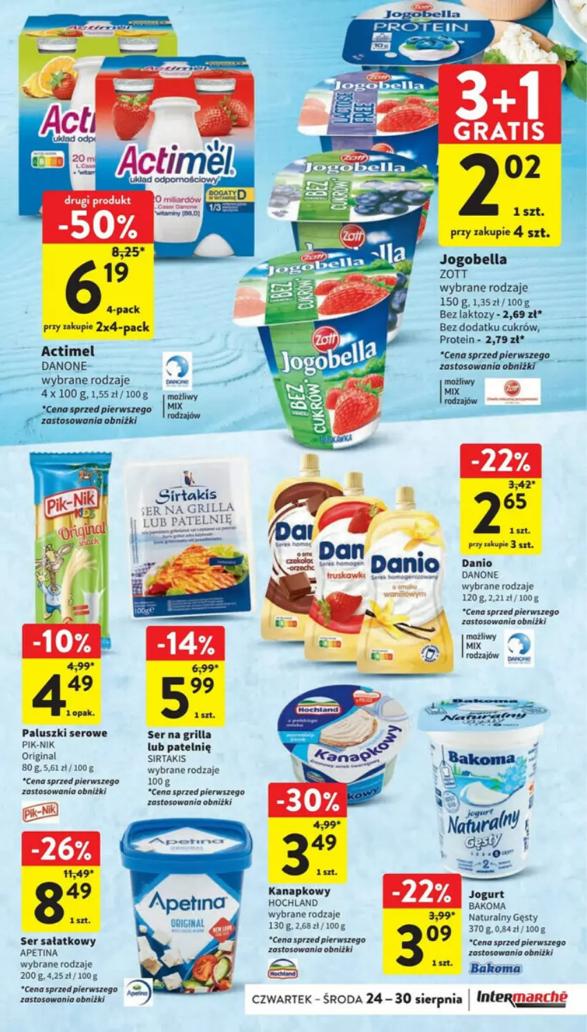 Gazetka promocyjna Intermarche - ważna 24.08 do 30.08.2023 - strona 14 - produkty: Actimel, Bell, Bella, Danio, Danone, Gin, Gra, Grill, Hochland, Jogobella, Sałat, Ser, Truskawki, Zott