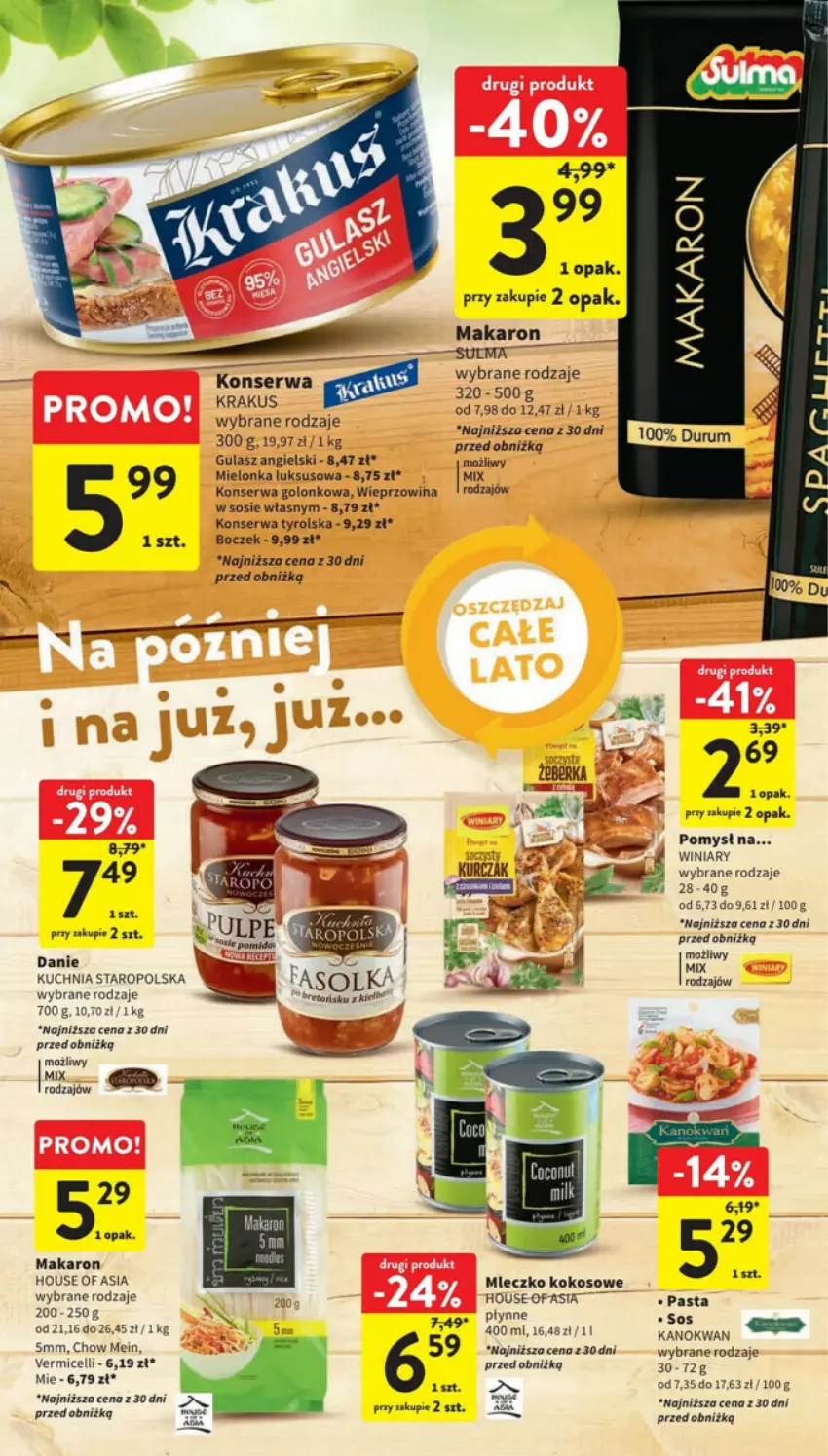 Gazetka promocyjna Intermarche - ważna 24.08 do 30.08.2023 - strona 21 - produkty: Boczek, Fa, Kokos, Krakus, Kuchnia, Kuchnia Staropolska, Makaron, Mleczko, Ser, Sos, Wieprzowina, Winiary