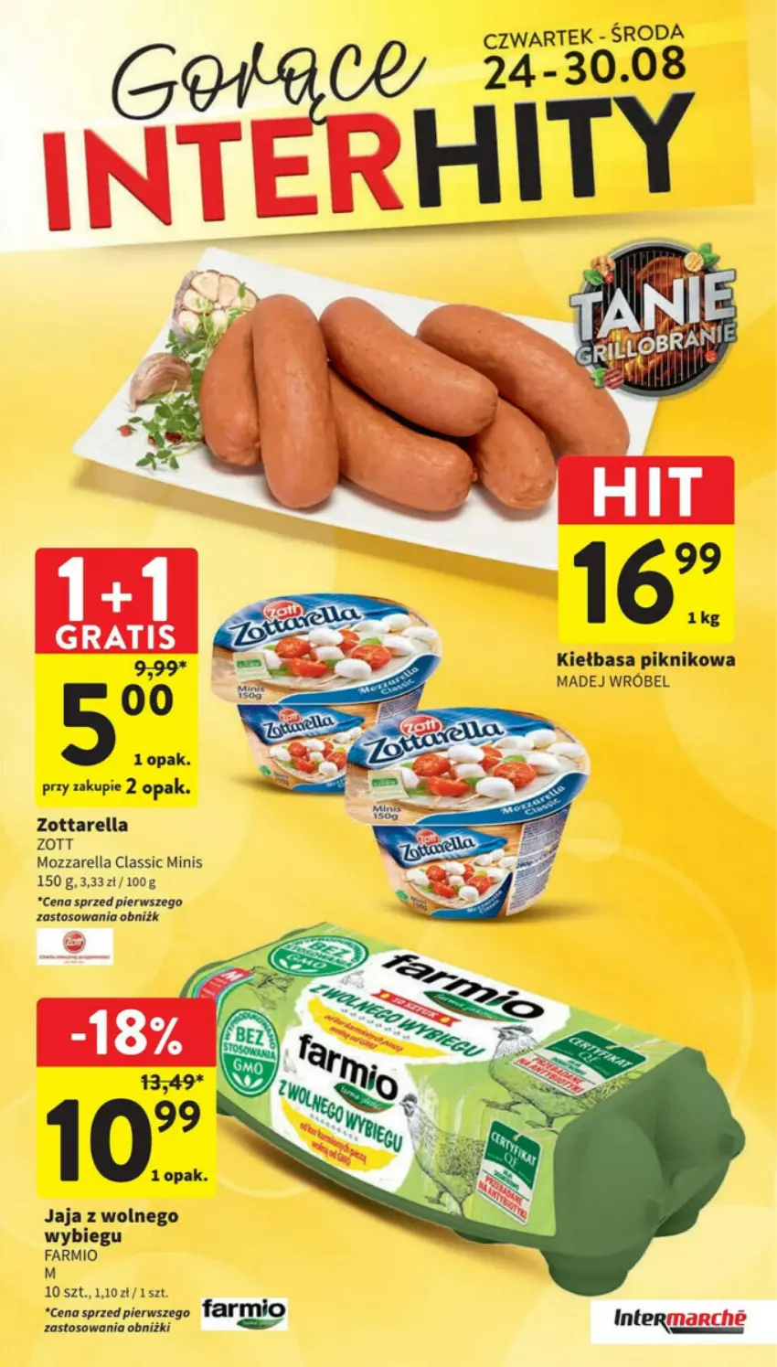 Gazetka promocyjna Intermarche - ważna 24.08 do 30.08.2023 - strona 23 - produkty: Fa, Jaja, Jaja z wolnego wybiegu, Kiełbasa, Madej Wróbel, Mozzarella, Zott, Zottarella