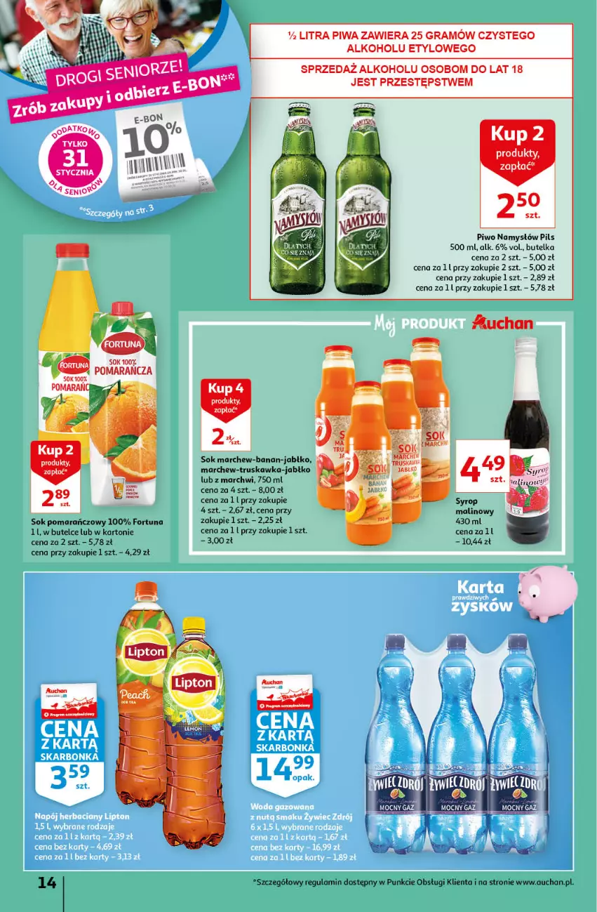 Gazetka promocyjna Auchan - przeNISKIE CENY z markami Auchan Hipermarkety - ważna 27.01 do 03.02.2022 - strona 14 - produkty: Fortuna, Gra, Namysłów, Piwa, Piwo, Sok, Sok pomarańczowy