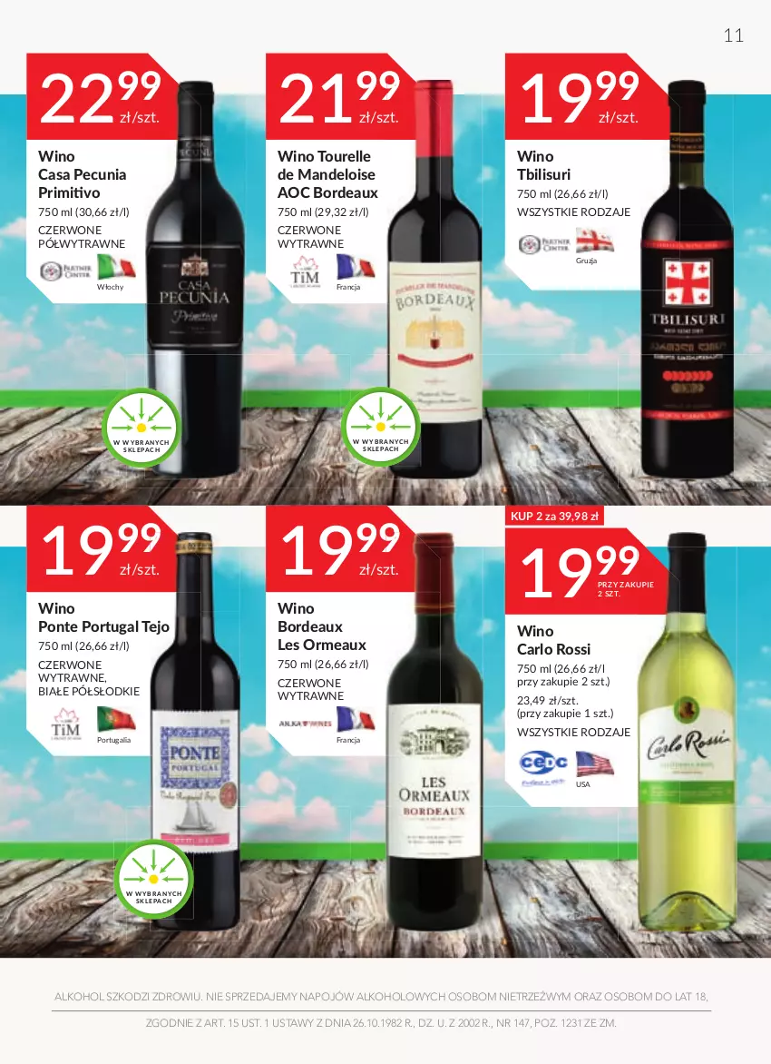 Gazetka promocyjna Stokrotka - Oferta alkoholowa - ważna 28.04 do 25.05.2022 - strona 11 - produkty: Bordeaux, Carlo Rossi, Por, Wino