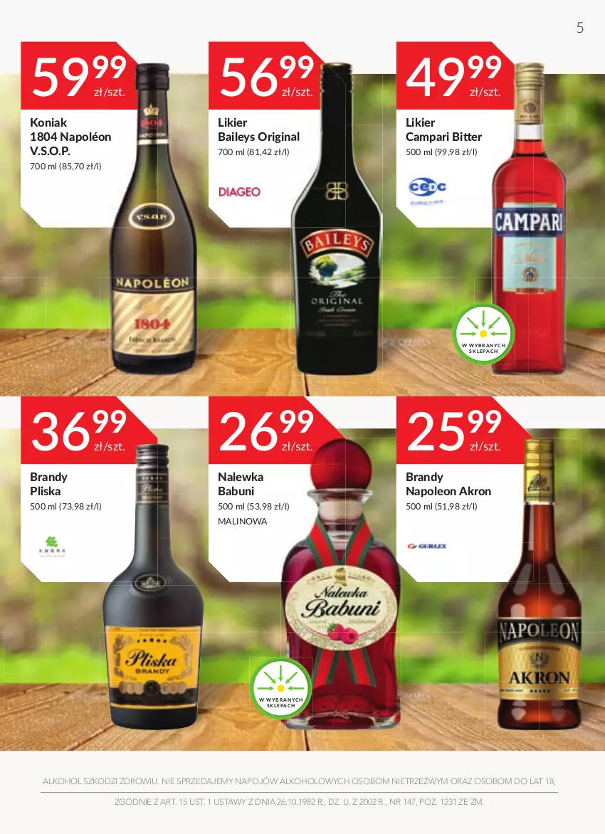 Gazetka promocyjna Stokrotka - Oferta alkoholowa - ważna 28.04 do 25.05.2022 - strona 5 - produkty: Babuni, Brandy, Gin, Leon, Likier, Oleo, Pliska