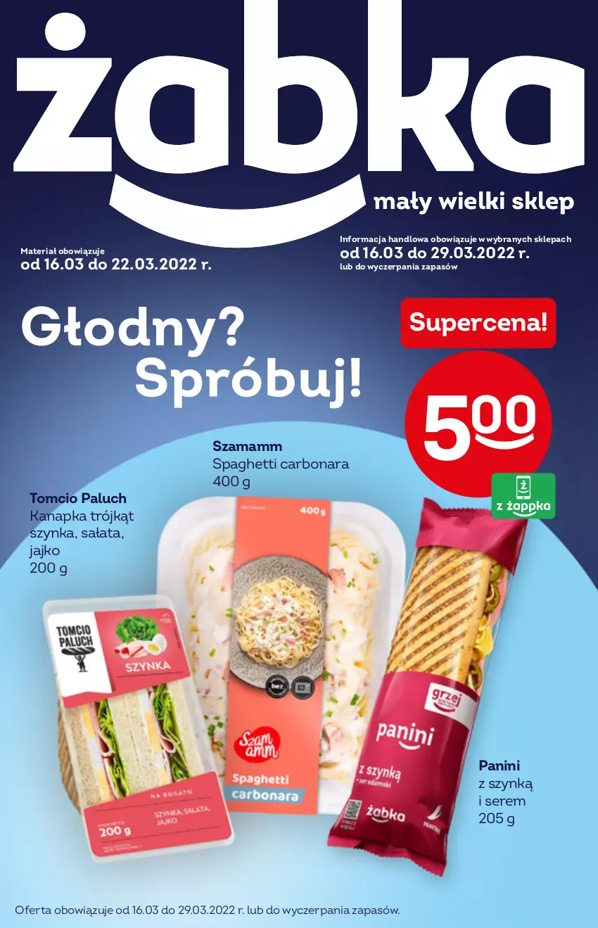 Gazetka promocyjna Żabka - ważna 16.03 do 22.03.2022 - strona 1 - produkty: Sałat, Ser, Spaghetti, Szynka