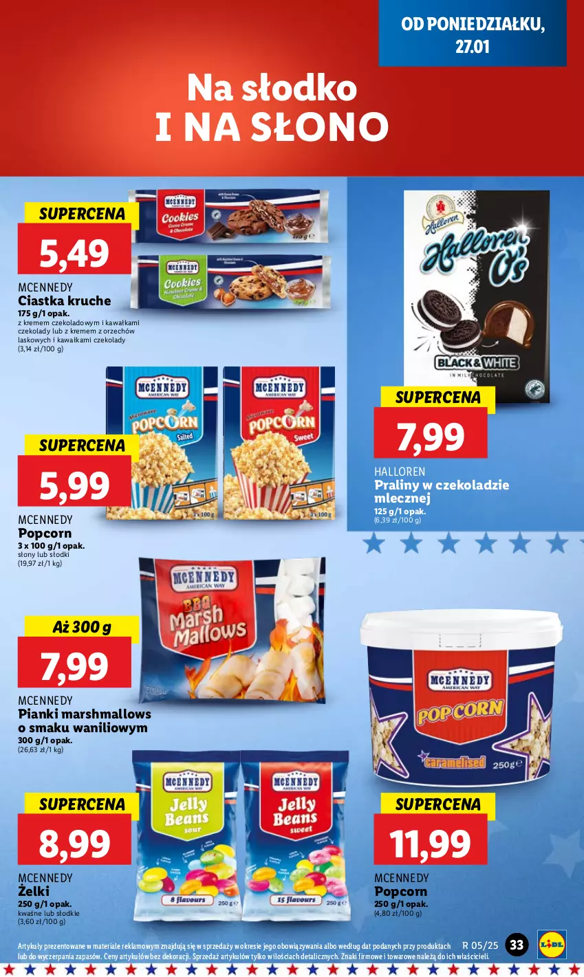 Gazetka promocyjna Lidl - GAZETKA - ważna 27.01 do 29.01.2025 - strona 33 - produkty: Ciastka, Kawa, Mars, Marshmallows, Popcorn, Praliny