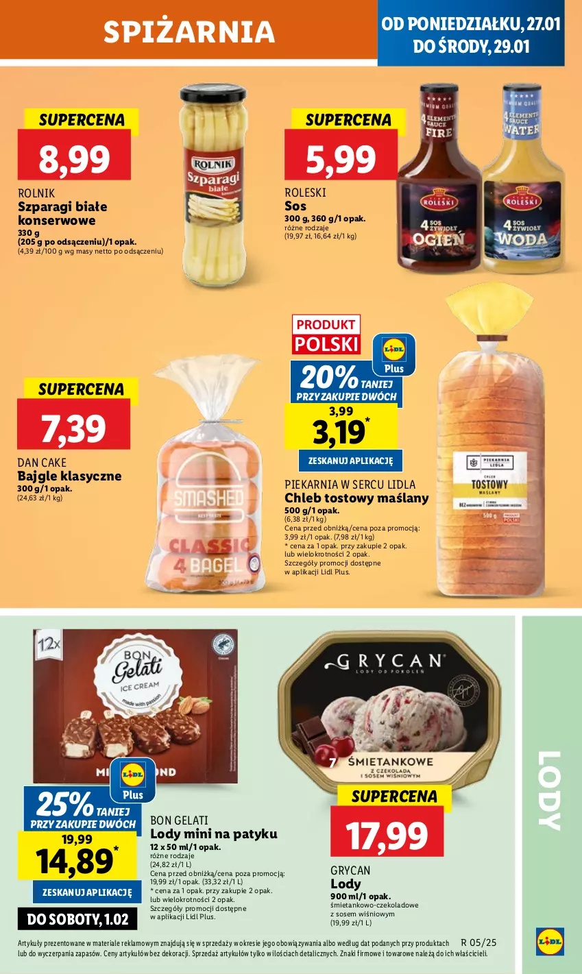 Gazetka promocyjna Lidl - GAZETKA - ważna 27.01 do 29.01.2025 - strona 49 - produkty: Bajgle, Chleb, Chleb tostowy, Dan Cake, Gry, Lody, Rolnik, Ser, Sos