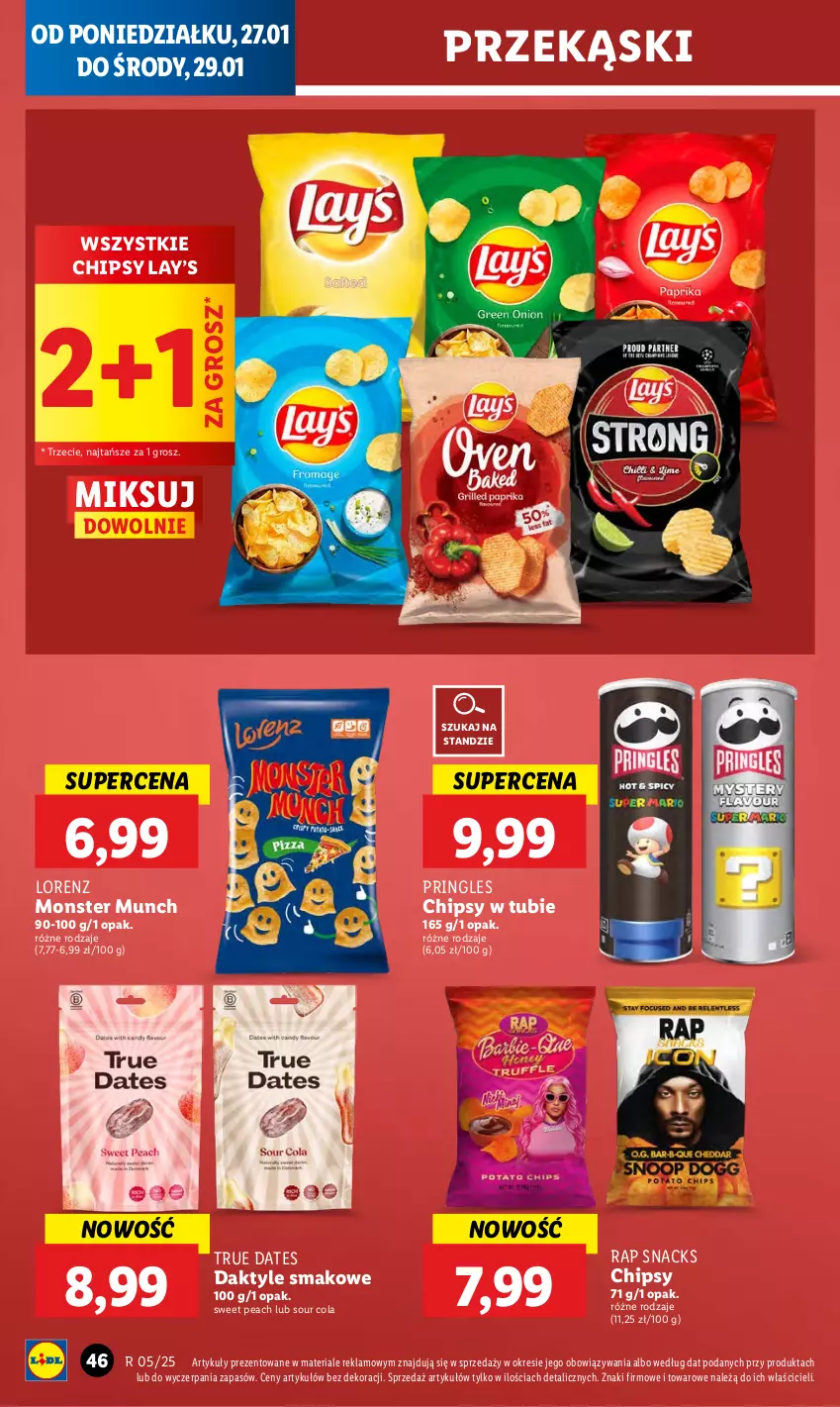 Gazetka promocyjna Lidl - GAZETKA - ważna 27.01 do 29.01.2025 - strona 52 - produkty: Chipsy, Daktyle, Lay’s, Lorenz, Monster Munch, Pringles