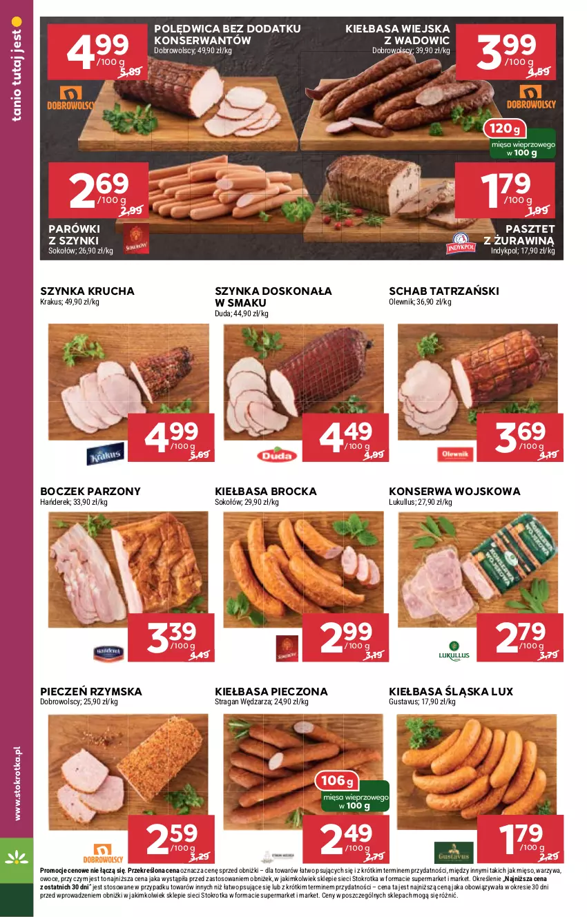 Gazetka promocyjna Stokrotka - Supermarket - ważna 12.09 do 18.09.2024 - strona 10 - produkty: Boczek, Duda, Kiełbasa, Kiełbasa śląska, Kiełbasa wiejska, Krakus, Mięso, Olewnik, Owoce, Parówki, Parówki z szynki, Pasztet, Piec, Pieczeń rzymska, Polędwica, Ser, Sok, Sokołów, Szynka, Warzywa